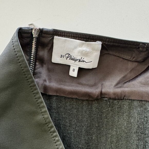 FREE SHIPPING! 3.1 PHILLIP LIM - Green Knit-Trimmed Vegan Leather Halter Top - Picture 7 of 10